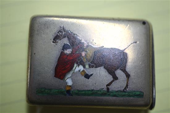 A late Victorian novelty silver and enamel vesta case, 48mm.